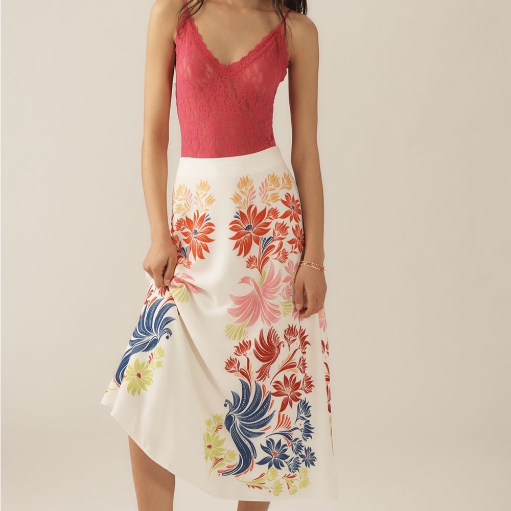 Anthropologie Floral A-Line Skirt - Farm Rio Midi Slip Skirt